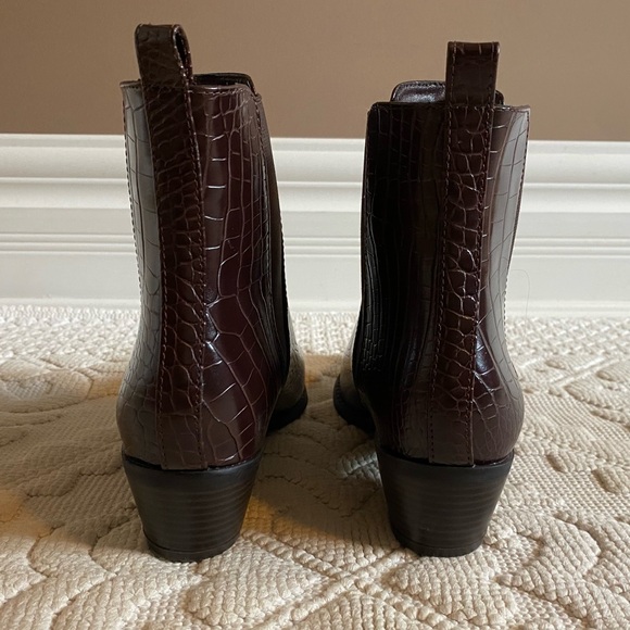 Dark Chocolate Brown Crocodile-Embossed Ankle Booties - Picture 4 of 10
